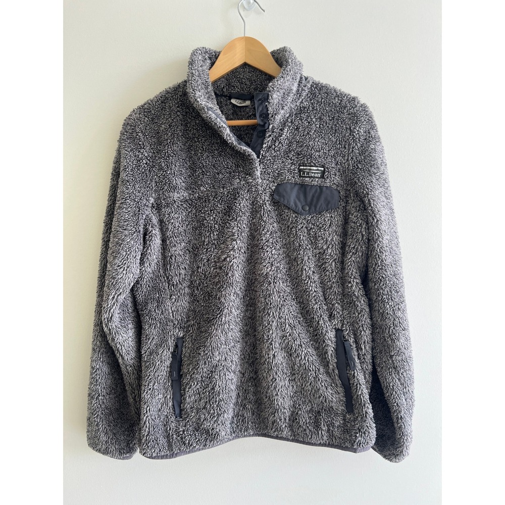 L.L. Bean Sz M Grey‎ Sherpa Fleece Snap Pullover Cabincore Gorpcore Outdoor
